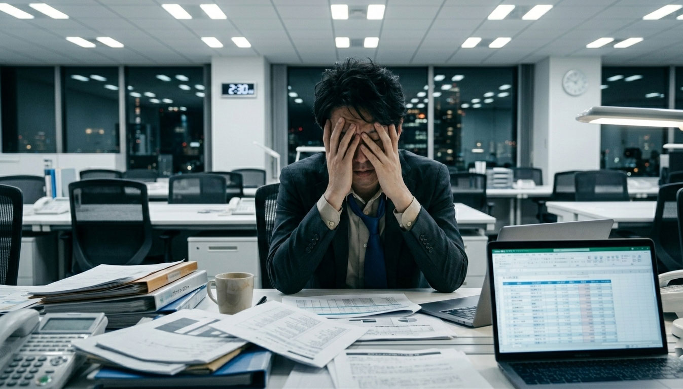 人手不足の職場で頭を抱える男性