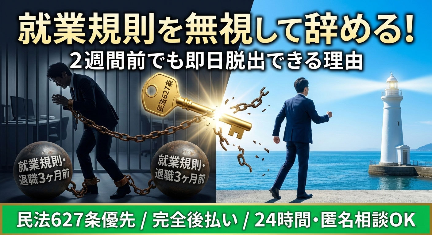 退職を2週間前に伝えても辞めさせてくれない？就業規則を無視して即日辞める方法