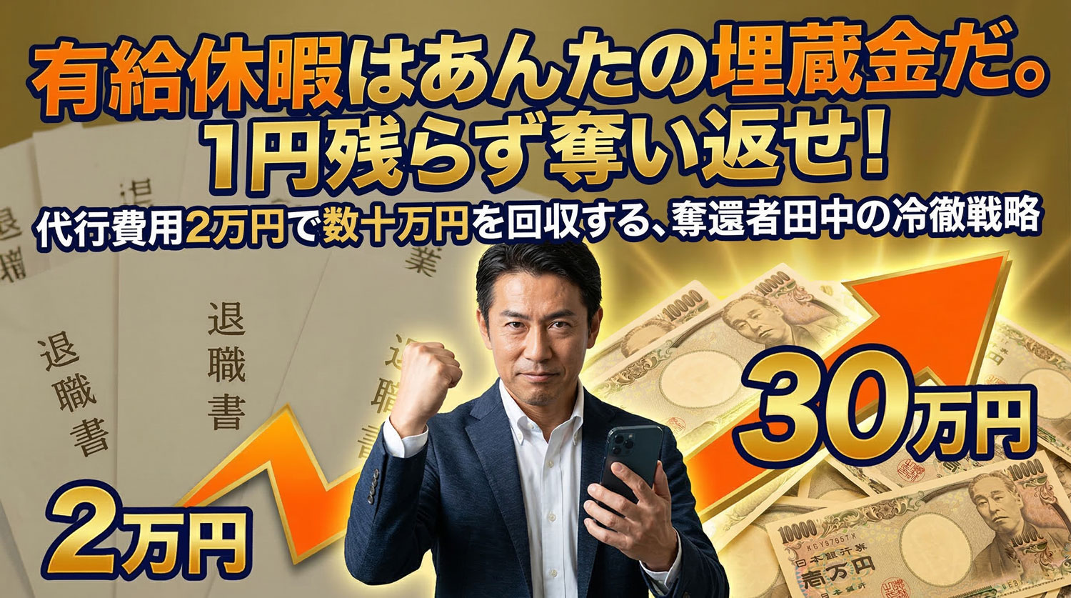 【実質プラス】退職代行の有給休暇で「埋蔵金」を掘り起こせ。2万円の投資で数十万を奪還する、奪還者田中の冷徹な戦略